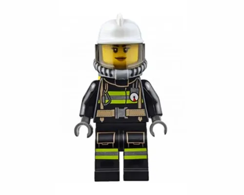 Fire - Reflective Stripes with Utility Belt, White Fire Helmet, Breathing Neck Gear with Air Tanks, Trans-Brown Visor, Peach Lips Smile Image