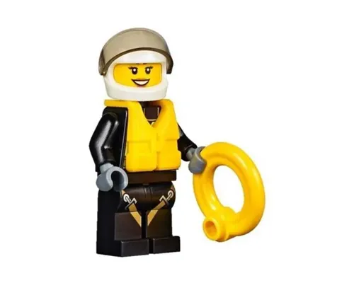 Fire - Reflective Stripes with Utility Belt and Flashlight, Life Jacket Center Buckle, White Helmet, Trans-Brown Visor, Peach Lips Open Mouth Smile Image