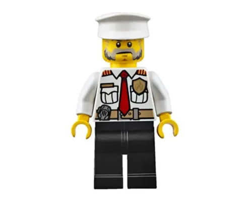 Fire Boat Captain - White Shirt with Red Tie, Badge, Belt, Black Legs, White Police Hat Image