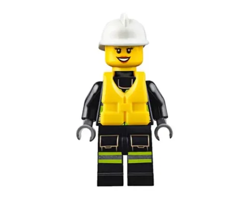 Fire - Reflective Stripes with Utility Belt and Flashlight, Life Jacket, White Fire Helmet, Peach Lips Open Mouth Smile Image