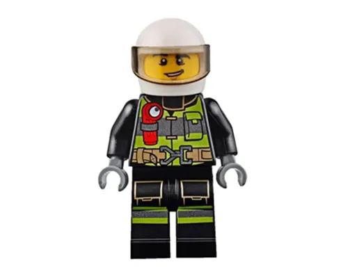 Fire - Reflective Stripes with Utility Belt and Flashlight, White Helmet, Trans-Brown Visor, Lopsided Grin Image