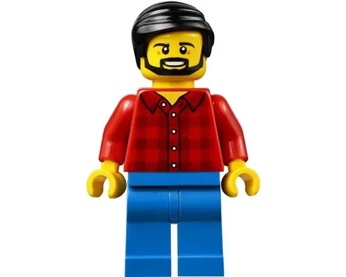 Male - Red Plaid Flannel Shirt, Blue Legs, Black Hair, Beard Image