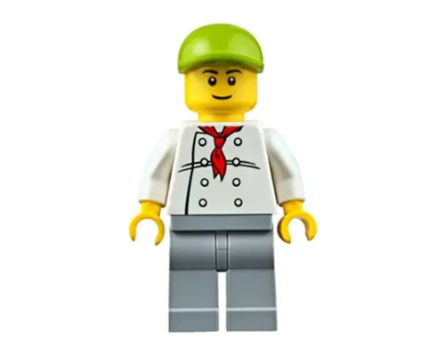 Chef - White Torso with 8 Buttons, Light Bluish Gray Legs, Lime Short Bill Cap (Fire Station Hot Dog Vendor) Image