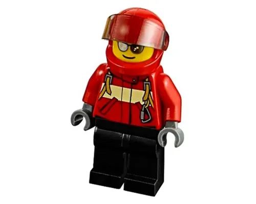 City Pilot Male, Red Fire Suit with Carabiner, Black Legs, Red Helmet, Silver Sunglasses Image