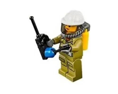 Volcano Explorer - Female Worker, Suit with Harness, Construction Helmet, Breathing Neck Gear with Air Tanks, Trans-Brown Visor Image