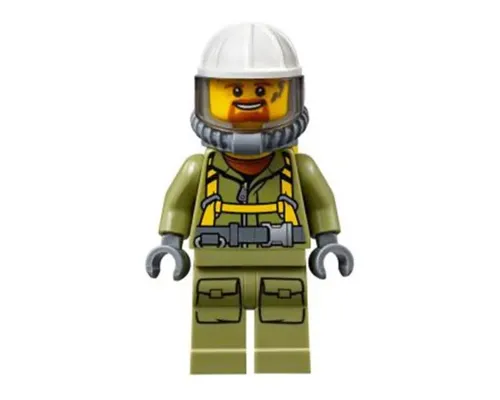 Volcano Explorer - Male Worker, Suit with Harness, Construction Helmet, Breathing Neck Gear with Yellow Air Tanks, Trans-Brown Visor, Goatee Image