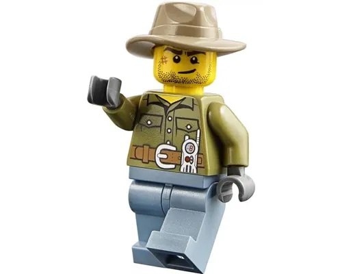 Volcano Explorer - Male, Shirt with Belt and Radio, Dark Tan Fedora Hat, Crooked Smile and Scar Image