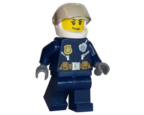 Police - City Leather Jacket with Gold Badge and Utility Belt, White Helmet, Trans-Brown Visor, Peach Lips Smirk Image