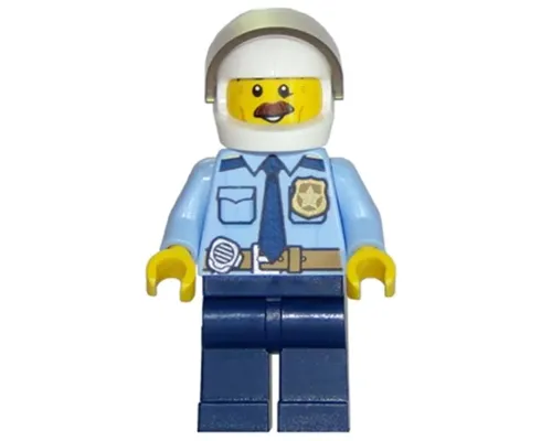 Police - City Shirt with Dark Blue Tie and Gold Badge, Dark Tan Belt with Radio, Dark Blue Legs, White Helmet Image