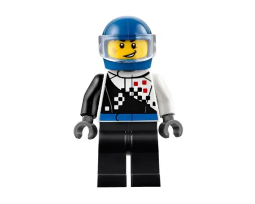 Buggy Driver, Checkered Race Torso, Blue Helmet, Black Legs Image