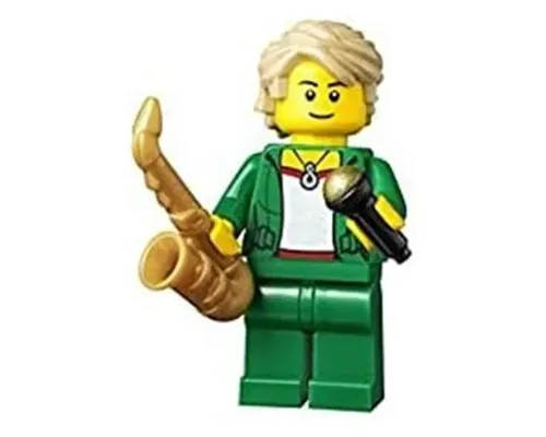 Saxophone Player - Female, Green Jacket with Necklace, Green Legs, Tan Hair Tousled with Side Part, Black Eyebrows Image