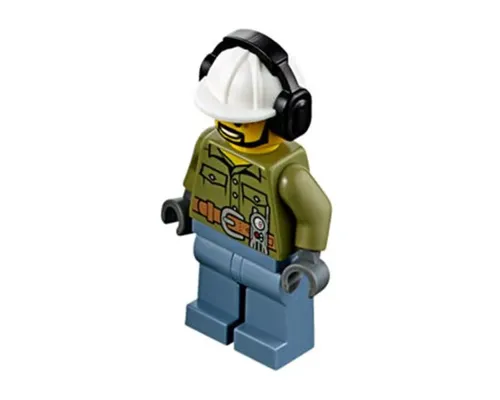 Volcano Explorer - Male, Shirt with Belt and Radio, Black Angular Beard, White Construction Helmet with Black Ear Protectors / Headphones Image