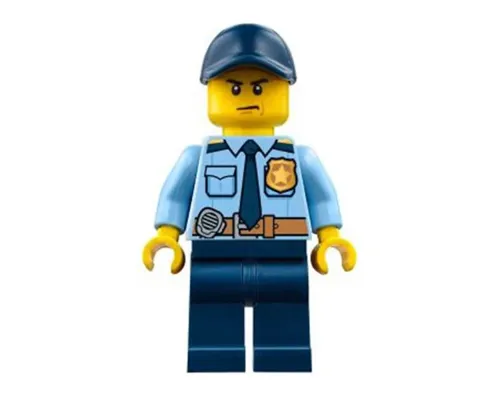 Police - City Shirt with Dark Blue Tie and Gold Badge, Dark Tan Belt with Radio, Dark Blue Legs, Dark Blue Cap with Hole Image