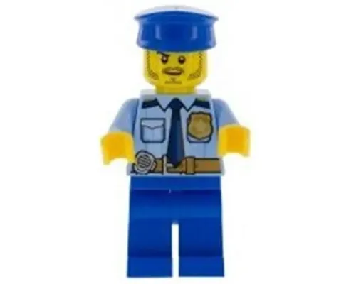 Police - City Shirt with Dark Blue Tie and Gold Badge, Dark Tan Belt with Radio, Blue Legs, Blue Police Hat, Black Stubble and Raised Right Eyebrow Image