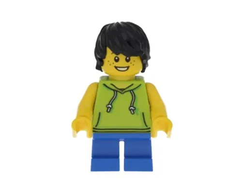 Beachgoer - Boy, Lime Hoodie and Blue Legs Image