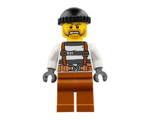 Police - Jail Prisoner Overalls 621 Prison Stripes, Dark Orange Legs, Black Knit Cap, Beard Image