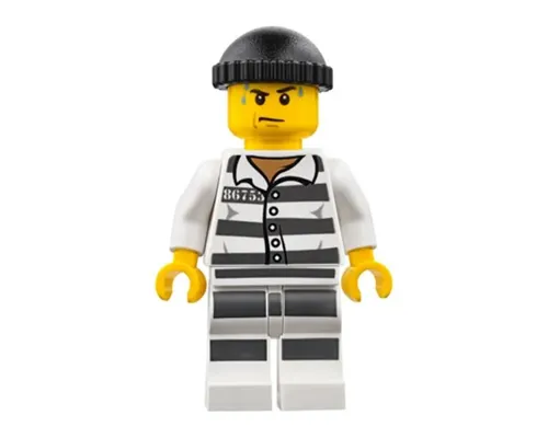 Police - Jail Prisoner 86753 Prison Stripes, Black Knit Cap, White Striped Legs, Sweat Drops Image