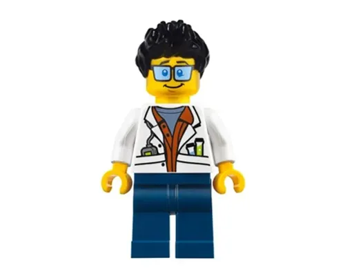 City Jungle Scientist - White Lab Coat with Test Tubes, Dark Blue Legs, Black Ruffled Hair Image