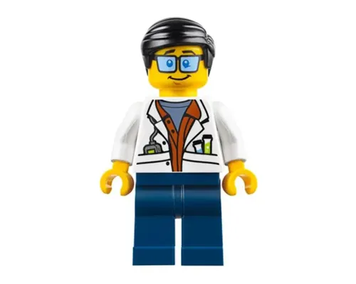 City Jungle Scientist - White Lab Coat with Test Tubes, Dark Blue Legs, Black Smooth Hair Image