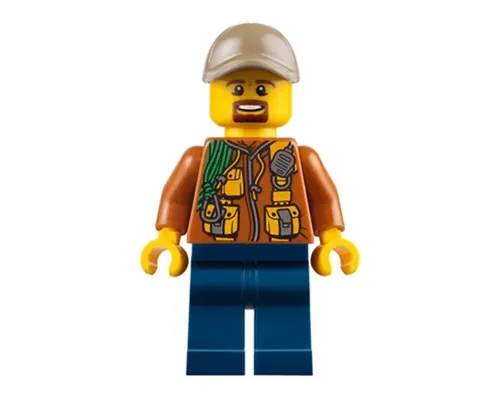 City Jungle Explorer - Dark Orange Jacket with Pouches, Dark Blue Legs, Dark Tan Cap with Hole, Brown Moustache and Goatee Image