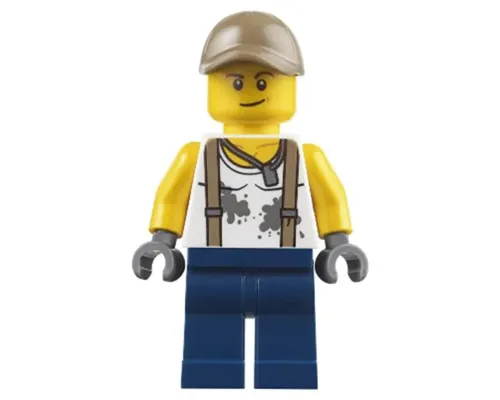 City Jungle Engineer - White Shirt with Suspenders and Dirt Stains, Dark Blue Legs, Dark Tan Cap with Hole, Smirk Image