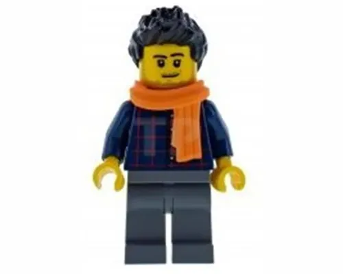 Street Performer / Busker - Male, Dark Blue Plaid Button Shirt, Dark Bluish Gray Legs, Black Spiked Hair, Orange Scarf, Stubble Image