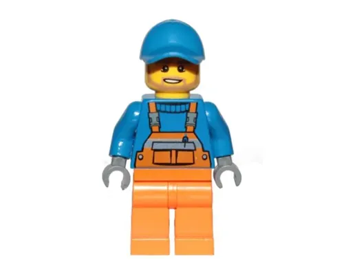 Overalls with Safety Stripe Orange, Orange Legs, Blue Short Bill Cap, Dark Tan Angular Beard Image