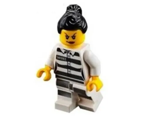 Sky Police - Jail Prisoner 50382 Prison Stripes, Female, Scowl with Peach Lips, Black Ponytail Image