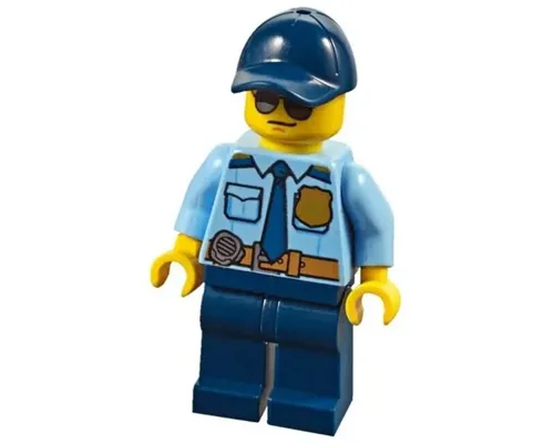 Police - City Officer Shirt with Dark Blue Tie and Gold Badge, Dark Tan Belt with Radio, Dark Blue Legs, Dark Blue Cap, Sunglasses Image