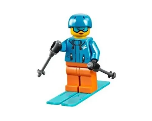 Skier Female, Dark Azure Jacket and Helmet, Goggles with Peach Lips Image