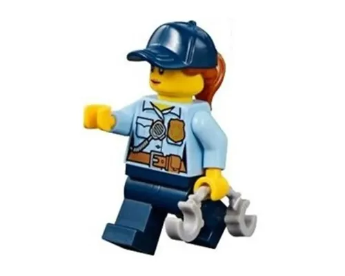 Police - City Officer Female, Bright Light Blue Shirt with Badge and Radio, Dark Blue Legs, Dark Blue Cap with Dark Orange Ponytail Image