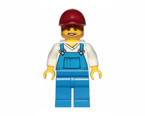 Gardener - Male, Blue Overalls over V-Neck Shirt, Blue Legs, Dark Red Cap, Beard Image