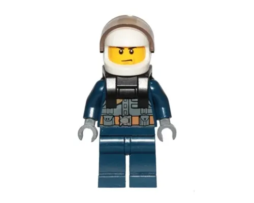 Police - City Pilot, Jacket with Dark Bluish Gray Vest, Dark Blue Legs, White Helmet, Scowl with Neck Bracket (for Jet Pack) Image