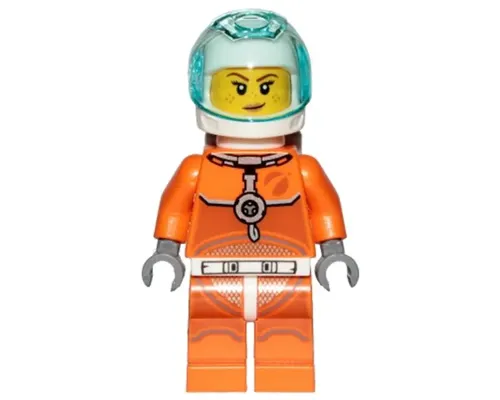 Astronaut - Female, Orange Spacesuit with Dark Bluish Gray Lines, Trans-Light Blue Visor, Freckles with Smirk and Winking Image