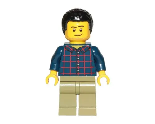 Dad - Dark Blue Plaid Button Shirt, Olive Green Legs, Black Hair Male with Coiled Texture Image