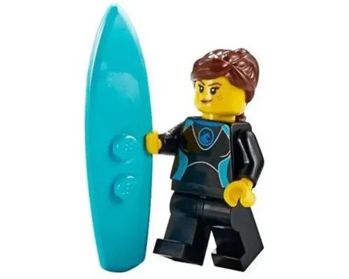 Surfer - Female, Black Wetsuit with Medium Azure Trim, Reddish Brown Hair Image