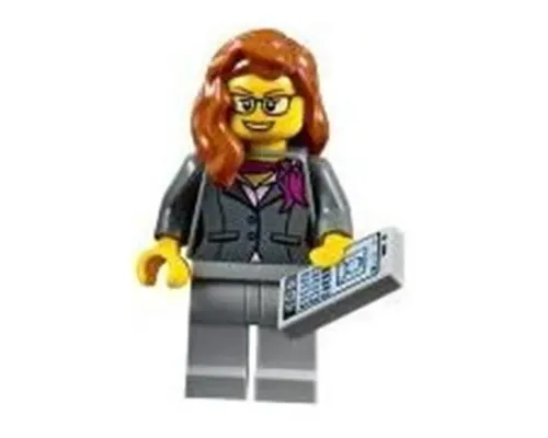 Scientist - Female, Dark Bluish Gray Jacket with Magenta Scarf, Dark Orange Female Hair over Shoulder, Glasses Image