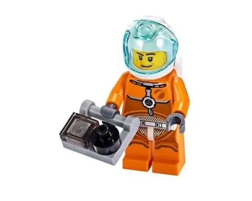 Astronaut - Male, Orange Spacesuit with Dark Bluish Gray Lines, Trans-Light Blue Visor, Stubble, Moustache and Sideburns Image