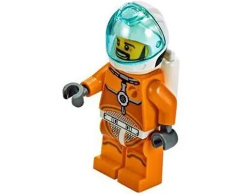 Astronaut - Male, Orange Spacesuit with Dark Bluish Gray Lines, Trans-Light Blue Visor, Black Angular Beard Image