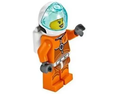 Astronaut - Female, Orange Spacesuit with Dark Bluish Gray Lines, Trans-Light Blue Visor, Open Mouth Smile Image