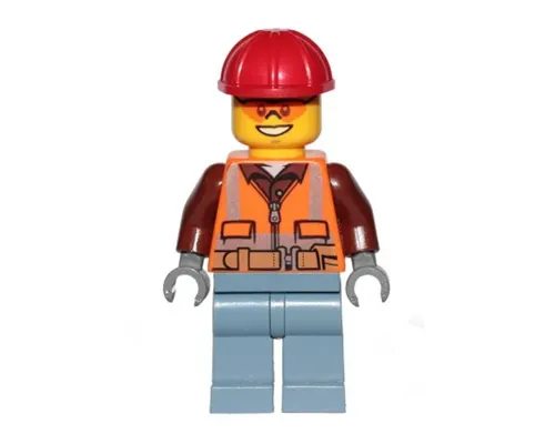 Lumberjack - Male, Orange Safety Vest, Reflective Stripes, Reddish Brown Shirt, Sand Blue Legs, Red Construction Helmet, Orange Safety Glasses Image