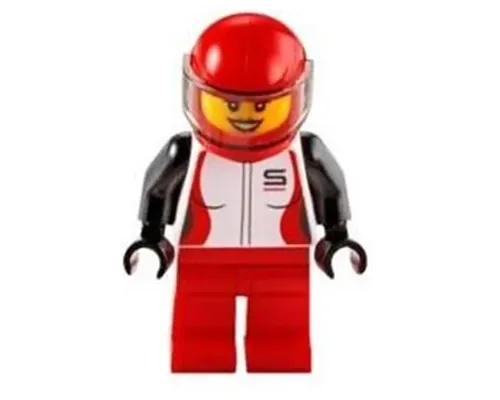 Race Car Driver, Female, Red and White Racing Jacket, Red Helmet and Legs Image