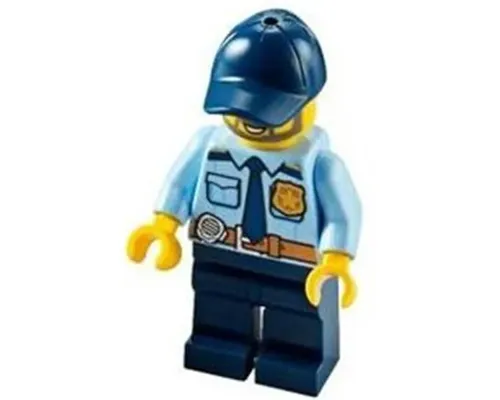 Police - City Officer Shirt with Dark Blue Tie and Gold Badge, Dark Tan Belt with Radio, Dark Blue Legs, Dark Blue Cap, Full Beard Image