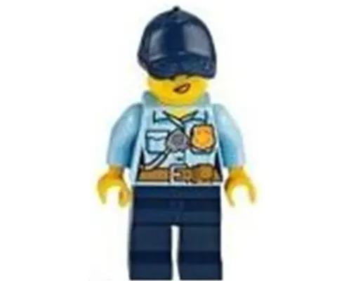 Police - City Officer Female, Bright Light Blue Shirt with Badge and Radio, Dark Blue Legs, Dark Blue Cap with Dark Orange Ponytail, Freckles Image