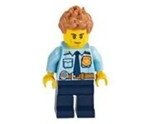 Police - City Officer Shirt with Dark Blue Tie and Gold Badge, Dark Tan Belt with Radio, Dark Blue Legs, Medium Nougat Spiked Hair Image