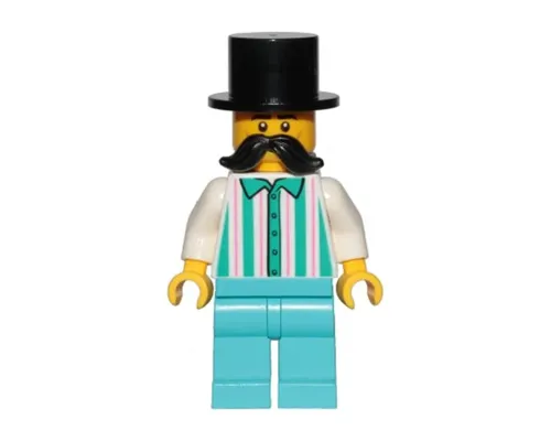 Fairground Employee, Male - Black Top Hat, Moustache, White Shirt with Stripes, Medium Azure Legs Image