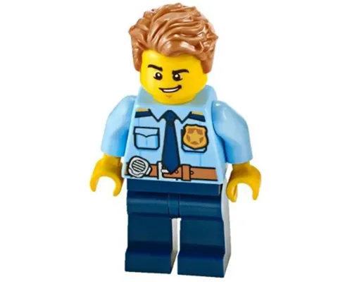 Police - City Officer Shirt with Dark Blue Tie and Gold Badge, Dark Tan Belt with Radio, Dark Blue Legs, Medium Nougat Tousled Hair Image