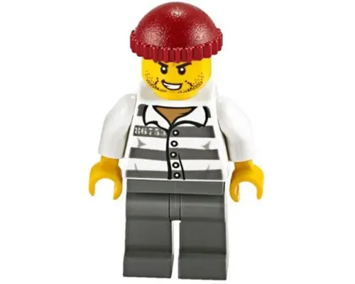 Police - Jail Prisoner 86753 Prison Stripes, Dark Red Knit Cap, Scar, and Stubble Image