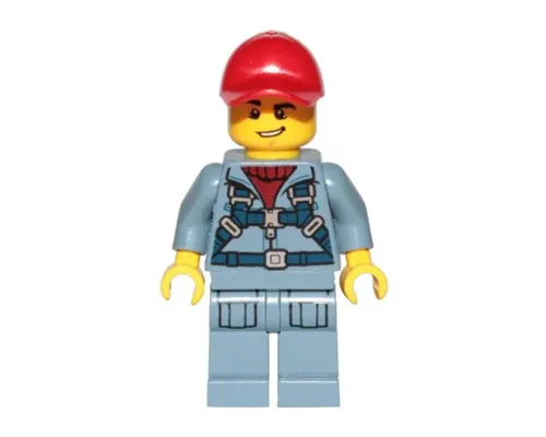 Ocean Mini-Submarine Pilot - Male, Harness, Sand Blue Legs with Pockets, Red Cap, Lopsided Grin Image