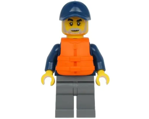 Deep Sea Explorers Boat Captain - Dark Blue Turtleneck Sweater and Cap, Dark Bluish Gray Legs, Life Jacket Image